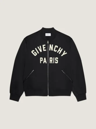 Bomber z haftowanym napisem „Givenchy Paris” w satynowym wykończeniu
