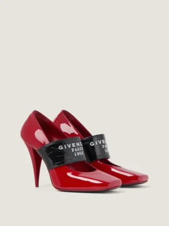 Czółenka z kwadratowym wycięciem i taśmą Givenchy z lakierowanej skóry