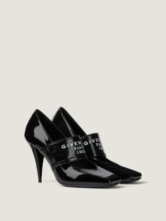 Czółenka z kwadratowym wycięciem i taśmą Givenchy z lakierowanej skóry