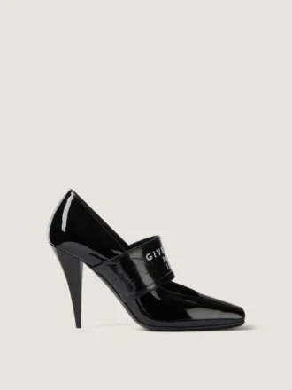 Czółenka z kwadratowym wycięciem i taśmą Givenchy z lakierowanej skóry