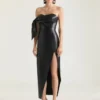 Długa sukienka typu bustier z nappa z kokardą Długa sukienka typu bustier z nappa z kokardą