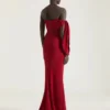 Długa wieczorowa sukienka typu bustier z krepy z kokardą i cekinami Długa wieczorowa sukienka typu bustier z krepy z kokardą i cekinami