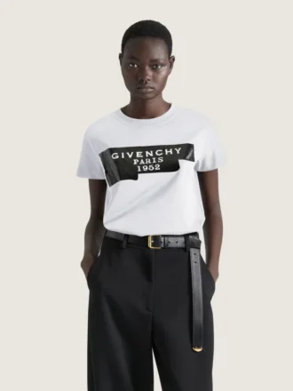 Koszulka bawełniana z nadrukiem taśmy Givenchy