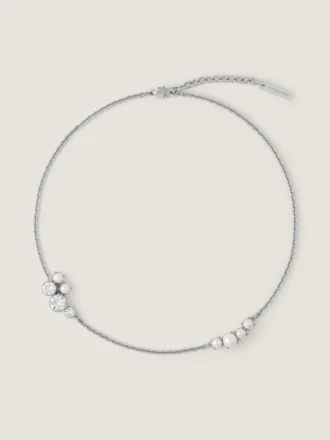 Krótki naszyjnik Crystal Pearl z metalu, kryształów i pereł