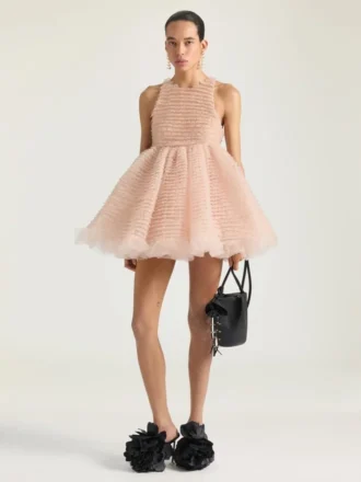 Mini sukienka typu babydoll z nylonowymi falbanami