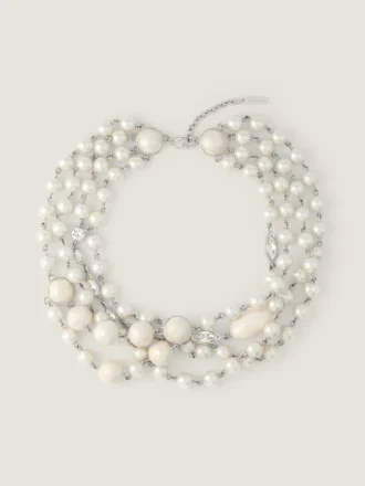 Naszyjnik z metalu, pereł i kryształów