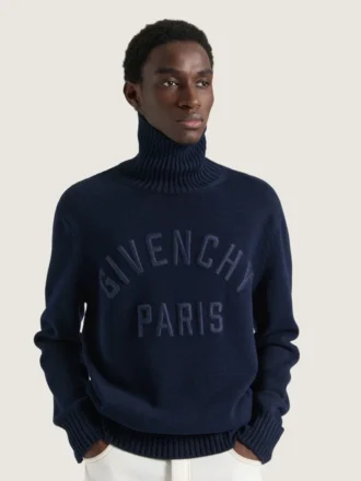 Sweter z golfem z bawełny z haftem Givenchy Paris