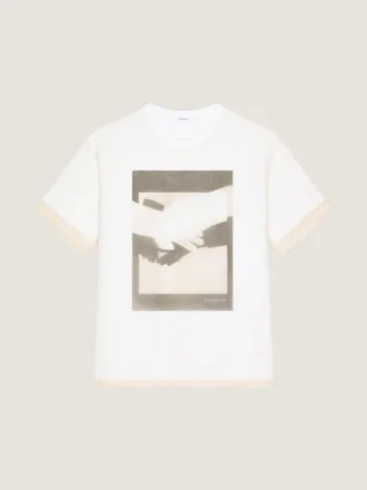 T-shirt z bawełny i organzy z nadrukiem w stylu surrealistycznym T-shirt z bawełny i organzy z nadrukiem w stylu surrealistycznym